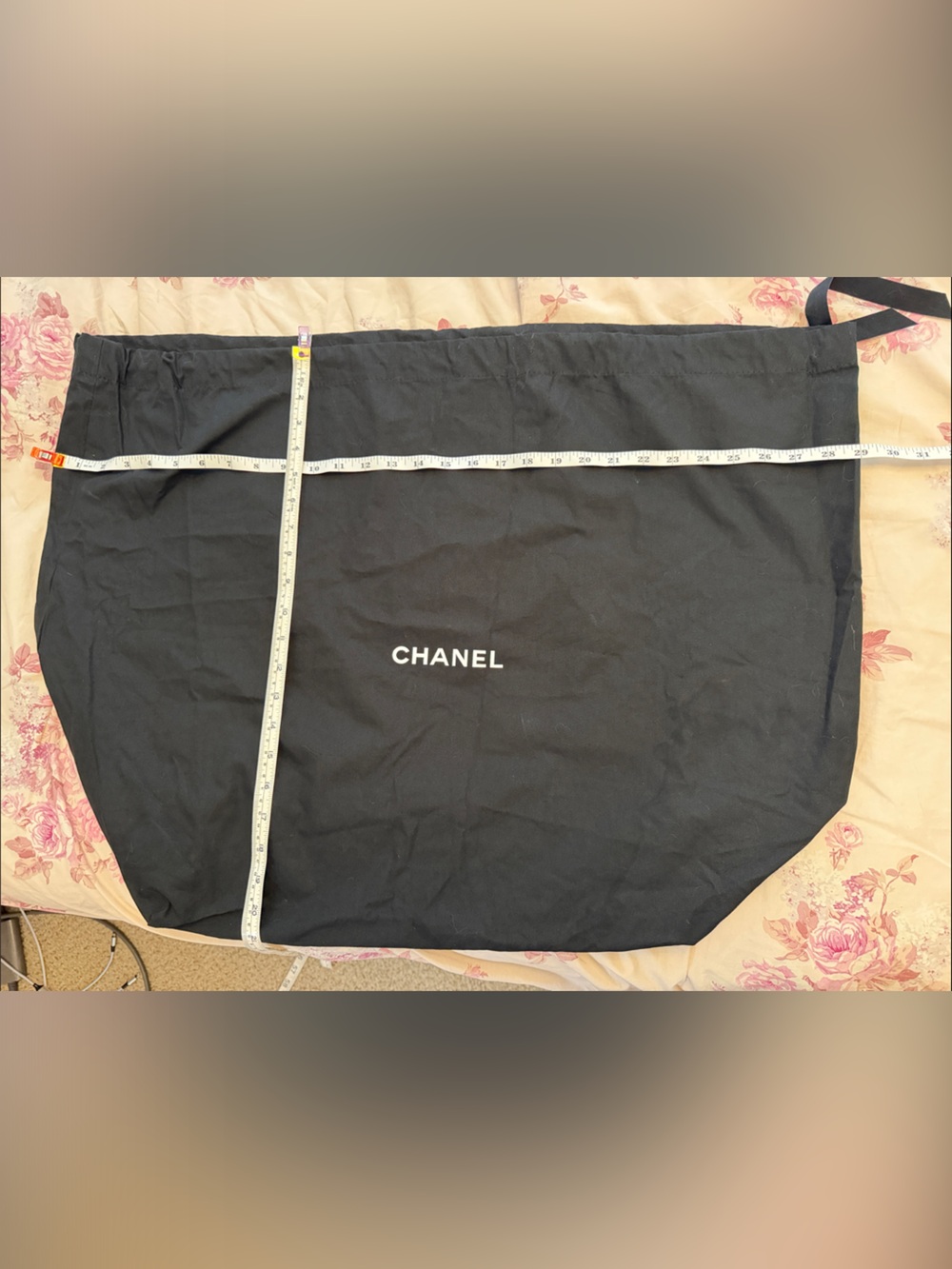 CHANEL Black and White Logo Drawstring Dust Cover